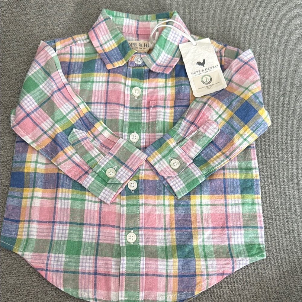 Pink and Green Plaid Button Down Shirt Lightweight Cotton